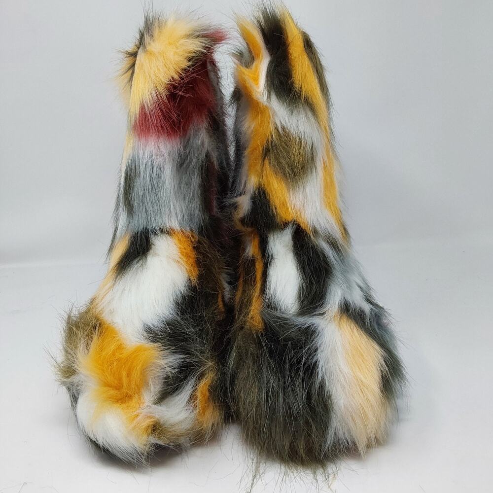 Womens Faux Fur Patchwork Winter Boots Multicolor Plush Mid Calf EU 43 US 12